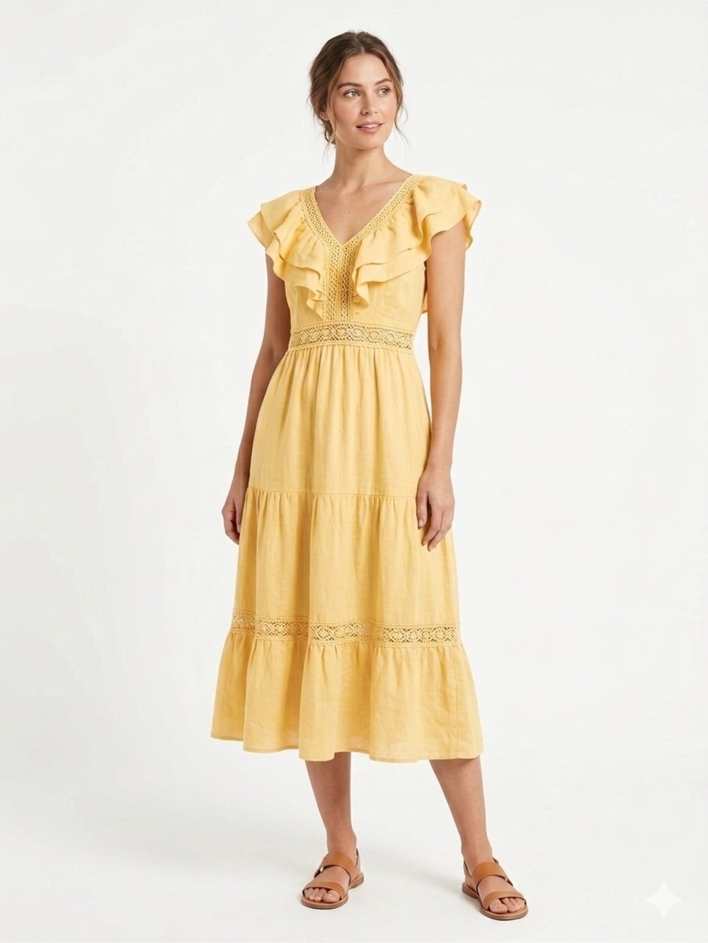 Simplee Apparel Sunlit Yellow Ruffle Midi Dress